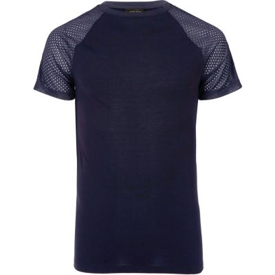 Navy mesh raglan sleeve T-shirt